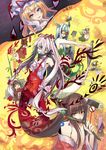  6+girls adapted_costume alice_margatroid book branch chibi cigarette ex-keine from_behind fujiwara_no_mokou gap goggles hakurei_reimu handheld_game_console highres horns houraisan_kaguya imperishable_night inaba_tewi jeweled_branch_of_hourai kamishirasawa_keine kirisame_marisa konpaku_youmu konpaku_youmu_(ghost) licking long_hair multiple_girls nakadai_chiaki no_nose off_shoulder playstation_portable reisen_udongein_inaba saigyouji_yuyuko scroll touhou undressing yakumo_yukari yin_yang 