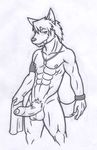  abs anthro balls biceps canine dog dog_tags erection fur greyscale hair holding humanoid_penis husky kouya kouya_aotsuki looking_at_viewer male mammal monochrome morenatsu muscles nipples nude pecs penis pubes solo standing thick_penis tongue tongue_out towel uncut vein veiny_penis 