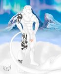  aurora_borealis biceps big_muscles feline fur glacier hunterramirez lion long_tail male mammal muscles nude pecs penis pose snow solo standing tattoo toned tribal_tattoo white 