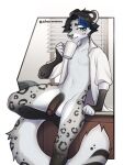  anthro balls bottomless clothed clothing felid genitals hi_res male mammal mostly_nude nude open_clothing open_shirt open_topwear pantherine penis schermann shirt shirt_only snow_leopard solo topwear topwear_only 
