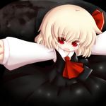  ascot bad_id bad_pixiv_id blonde_hair cocozasa fang hair_ribbon open_mouth outstretched_arms red_eyes ribbon rumia shirt short_hair skirt skirt_set smile solo touhou 
