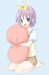  326 bad_id bad_pixiv_id barefoot clannad company_connection dango_daikazoku hairband hiiragi_tsukasa lucky_star pillow pillow_hug purple_hair solo yellow_hairband 