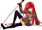  alastor_(shakugan_no_shana) itou_noiji jewelry long_hair pendant red_eyes red_hair school_uniform shakugan_no_shana shana sword thighhighs weapon 