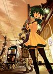  5boys bad_id bad_pixiv_id brown_eyes cat copyright_request drink green_hair ground_vehicle multiple_boys overhead_line pantograph ramune short_hair sky thighhighs train vania600 zettai_ryouiki 