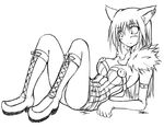  alchemist_(ragnarok_online) animal_ears blush boots breasts cat_ears cleavage elbow_gloves gloves greyscale kaminagi_(kaminagi-tei) large_breasts monochrome panties ragnarok_online skirt solo underwear 