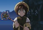  antenna_hair bad_id bad_pixiv_id blue_eyes brown_hair cardcaptor_sakura hat hoshi_no_tsue kinomoto_sakura magical_girl solo staff yellow_hat yuuya_(musaishoku) 