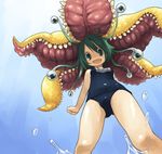  beach blush from_below green_eyes green_hair happy inuinu_(project_october) monster_girl one-piece_swimsuit original school_swimsuit solo swimsuit water 