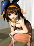  3d animal_ears artist_request breasts brown_eyes brown_hair bunny_ears bunnysuit cleavage fishnet_pantyhose fishnets hairband large_breasts pantyhose solo suzumiya_haruhi suzumiya_haruhi_no_yuuutsu 
