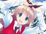  blue_eyes blue_nails bow cradle_(artist) misaki_kurehito nail_polish necktie open_mouth original solo vest 