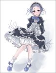  aka_ume black_border black_dress bloomers blue_bow blue_eyes blue_hair blue_lipstick blue_neckwear border bow bowtie dress frilled_dress frilled_legwear frilled_skirt frilled_sleeves frills full_body gothic_lolita hairband hands_in_opposite_sleeves juliet_sleeves knees_together_feet_apart lipstick lolita_fashion long_sleeves makeup mary_janes original puffy_sleeves shoes short_hair simple_background skirt solo underwear white_background white_bloomers wide_sleeves 