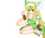  barefoot blonde_hair blush bow breasts cleavage green_eyes hair_bow long_hair low-tied_long_hair mazakura_senju medium_breasts riesz seiken_densetsu seiken_densetsu_3 solo 