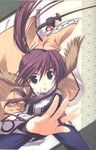  amazuyu_tatsuki animal_ears blue_eyes head_wings highres long_hair ponytail purple_hair scan solo sword touka_(utawareru_mono) utawareru_mono weapon 