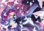  bad_id bad_pixiv_id bug butterfly face from_above hat insect japanese_clothes kimono open_hand outstretched_arm pink_eyes pink_hair saigyouji_yuyuko short_hair skade solo touhou 