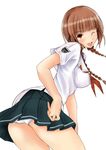  bad_id bad_pixiv_id braid brown_eyes brown_hair face hair_over_shoulder kibina_high_school_uniform kimi_kiss kishida-shiki mizusawa_mao one_eye_closed panties pantyshot school_uniform solo twin_braids twintails underwear white_panties 