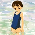  brown_hair copyright_request flat_chest lowres one-piece_swimsuit sasahara_yuuki school_swimsuit solo swimsuit water 