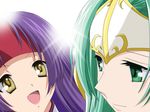  armor artist_request fire_emblem fire_emblem:_akatsuki_no_megami green_eyes green_hair multiple_girls purple_hair sanaki_kirsch_altina sigrun yellow_eyes 