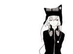  animal_hat barcode gou_(double_trigger) greyscale hat headphones headphones_around_neck highres monochrome original short_hair solo wallpaper zipper 