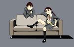  1girl bad_id bad_pixiv_id braid copyright_request couch long_hair magomago school_uniform socks twin_braids 