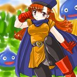  :/ :d alena_(dq4) ass_visible_through_thighs bangs belt belt_buckle black_eyes black_legwear blue_cape blue_skin blush boots breasts buckle cape clenched_hand closed_mouth covered_nipples curly_hair dd_(ijigendd) dragon_quest dragon_quest_iv dress fighting_stance gloves grass hand_up hat hoimi_slime large_breasts leg_lift leg_up long_hair looking_at_viewer monster o_o open_mouth orange_dress orange_hair outdoors panties panties_under_pantyhose pantyhose pantyshot parted_bangs red_eyes red_footwear red_gloves serious short_dress short_sleeves slime_(dragon_quest) smile taut_clothes tentacles tree underwear v-shaped_eyebrows white_panties 