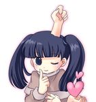  artist_request black_eyes black_hair extra_arms heart index_finger_raised long_hair lowres monoko one_eye_closed smile solo tears twintails yume_nikki 