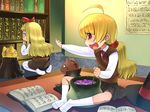  blonde_hair book cat magic_research multiple_girls okina_ika original red_eyes school_uniform thighhighs 