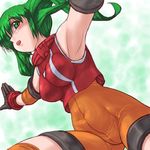 armpits blush bodysuit breasts dd_(ijigendd) green_eyes green_hair large_breasts long_hair open_mouth orange_bodysuit outstretched_arms solo solty_rei solty_revant spandex spread_arms 