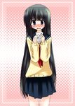  akane_souichi bad_id bad_pixiv_id black_hair blue_eyes blush copyright_request long_hair school_uniform solo 