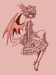  alternate_costume bat_wings elbow_gloves gloves hat lolita_fashion monochrome pink remilia_scarlet solo touhou tsukiya_sakumi wings 