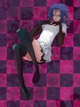  1boy androgynous blue_hair boy crossdressing dress gloves green_eyes kojirou_(pokemon) legwear lying male male_focus pokemon pokemon_(anime) short_hair solo stockings team_rocket thighhighs trap 