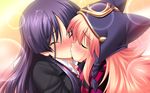  2girls blush chu_chu_idol chu_x_chu!_on_the_move chu_x_chu_idol eyes_closed game_cg hat highres kiss multiple_girls orange_hair purple_hair yuri 