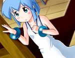  alternate_hairstyle blue_eyes blue_hair bracelet dress hat ikamusume jewelry rokushaku_neko shinryaku!_ikamusume short_hair solo 