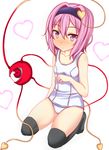  black_legwear blush eyeball furagu hairband heart komeiji_satori one-piece_swimsuit pink_eyes pink_hair red_eyes school_swimsuit solo swimsuit thighhighs third_eye touhou white_swimsuit 