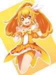  bike_shorts blonde_hair bow bowtie brooch choker cure_peace double_v full_body hair_flaps hair_ornament hairpin highres jewelry kise_yayoi konya_(chocolate_palette) long_hair magical_girl nervous orange_choker orange_neckwear precure shorts shorts_under_skirt skirt smile_precure! solo tears v wide_ponytail yellow yellow_background yellow_bow yellow_eyes yellow_shorts yellow_skirt 