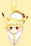  :3 all_fours animal_ears bad_id bad_pixiv_id blonde_hair child child_gilgamesh cosplay fate/hollow_ataraxia fate/stay_night fate_(series) full_body gen_1_pokemon gilgamesh hara_(yakiburi) male_focus pikachu pikachu_(cosplay) pokemon red_eyes tail yellow_background younger 
