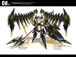  eyepatch gia gun highres midriff navel original personification robotic_legs short_hair solo weapon white_hair wings yellow_eyes 