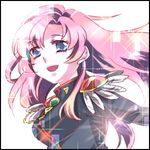  aiguillette blue_eyes epaulettes kawakami_tomoko long_hair lowres mayuko_(nijiro_sekai) pink_hair shoujo_kakumei_utena smile solo tenjou_utena white_background 