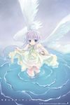  blue_eyes minamura_haruki original purple_hair smile solo standing wading water wings 
