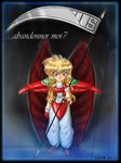  1girl angel armor blonde_hair blush long_hair red_eyes scythe sizer violinist_of_hameln wings 