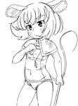  :&lt; animal_ears capelet greyscale jewelry mepikari monochrome mouse_ears mouse_tail nazrin one-piece_swimsuit pendant school_swimsuit short_hair sketch solo swimsuit tail touhou 