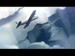  airplane bird blue city cloud copyright_request dragon flying harbor lake letterboxed no_humans seagull seo_tatsuya water 