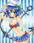  anchor bad_id bad_pixiv_id bikini bikini_skirt blue_hair blush green_eyes hat hinako_(turip-turop) marker_(medium) murasa_minamitsu navel short_hair smile solo swimsuit touhou traditional_media 