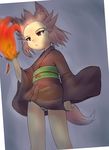  copyright_request fire japanese_clothes kimono mepikari panties red_eyes short_hair solo striped striped_panties tail underwear 