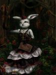  choker creepy dress elbow_gloves female flower forest frills frilly fur gloves goth gown green_eyes hat hi_res jewelry lagomorph mammal map no_pupils original outside plant rabbit rose ruffles solo steampunk thorns tree vines white_fur wood yohane-dk 