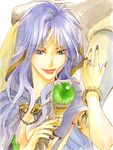  armlet blue_hair bracelet breasts breath_of_fire breath_of_fire_i breath_of_fire_ii breath_of_fire_iii breath_of_fire_iv cleavage cloak deis fingernails grey_eyes hood jewelry lipstick long_fingernails long_hair makeup moaiguma nail_polish ring small_breasts staff 