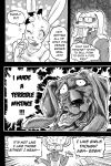  anthro book breasts canine clothed clothing comic daigaijin dialogue dog duo english_text female furryfight_chronicles lagomorph mammal monochrome muko rabbit text tongue tongue_out 