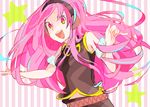  :d bad_hands cemucemu headphones long_hair megurine_luka multicolored multicolored_eyes open_mouth pink_hair smile solo vocaloid 