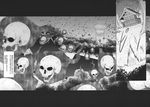  comic doujinshi geyser greyscale highres letterboxed monochrome no_humans scan shrine skull spirit touhou tree 