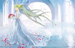  bad_id bad_pixiv_id bouquet closed_eyes dress floating_hair flower gloves green_hair hatsune_miku hirokiku long_hair petals profile solo train_(clothing) twintails very_long_hair vocaloid wedding_dress 