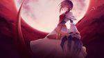  armor armored_dress asc_(sfhiro) brown_hair claws dress full_moon highres hiro_(spectral_force) holding holding_scythe moon red_background red_eyes red_moon scythe serious short_hair solo spectral_(series) spectral_force white_dress 