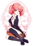  ai_(warekaku) black_legwear cravat dress_shirt formal heart inu_x_boku_ss kneehighs leaf mary_janes pink_eyes pink_hair roromiya_karuta school_uniform shirt shoes short_twintails sitting skirt tanuki twintails watanuki_banri 